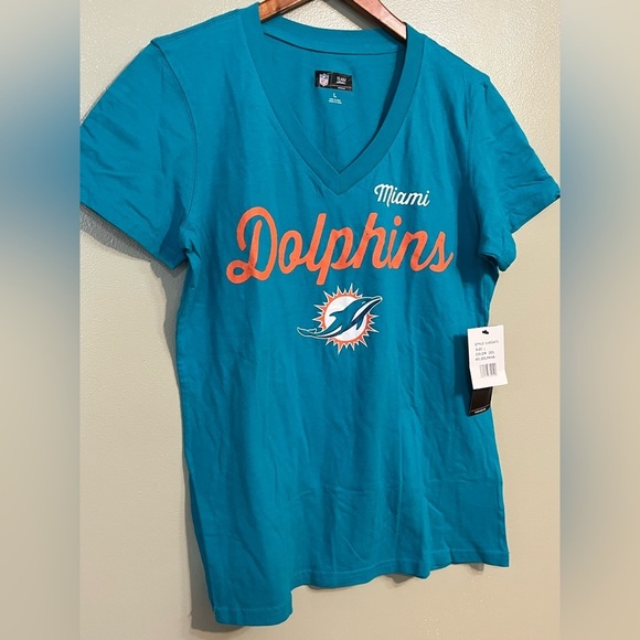 Miami Dolphins Teal V-Neck T-Shirt Size L NWT - Picture 2 of 8